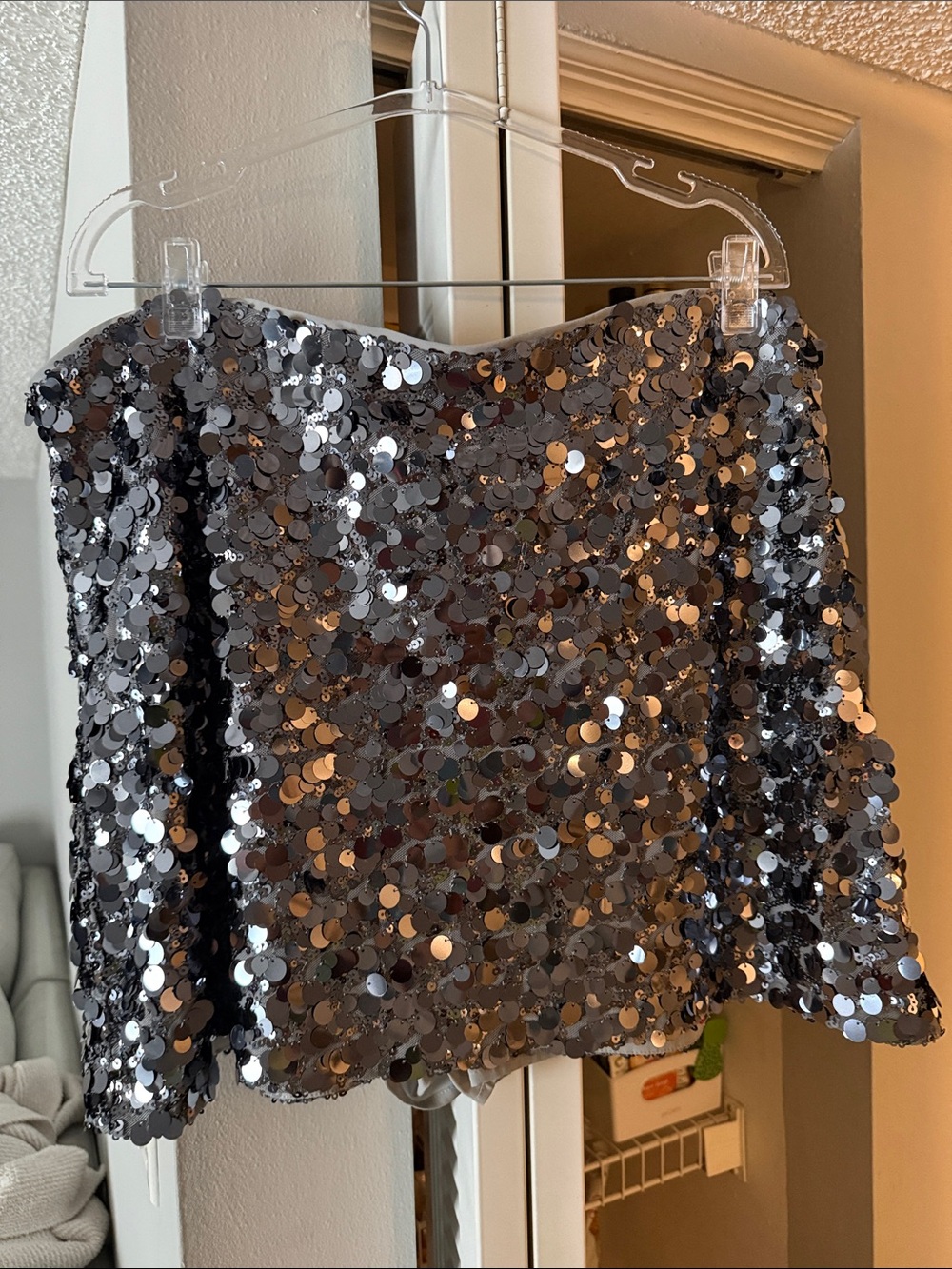 New W/ Tags Abercrombie Silver Sequin Mini Skirt